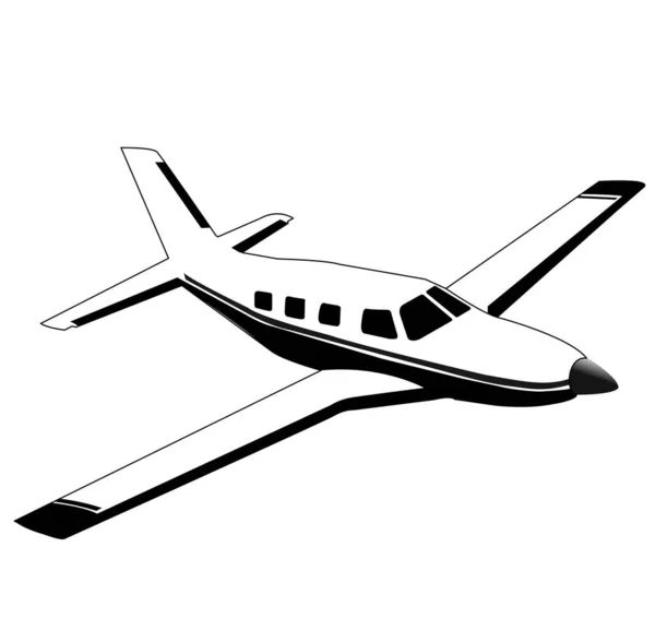 Vliegtuig met enkelmotorige propeller voor kleine passagiers op een witte achtergrond. — Stockvector