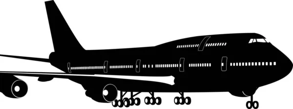 Silueta de un avión de pasajeros en un tren de aterrizaje. — Vector de stock