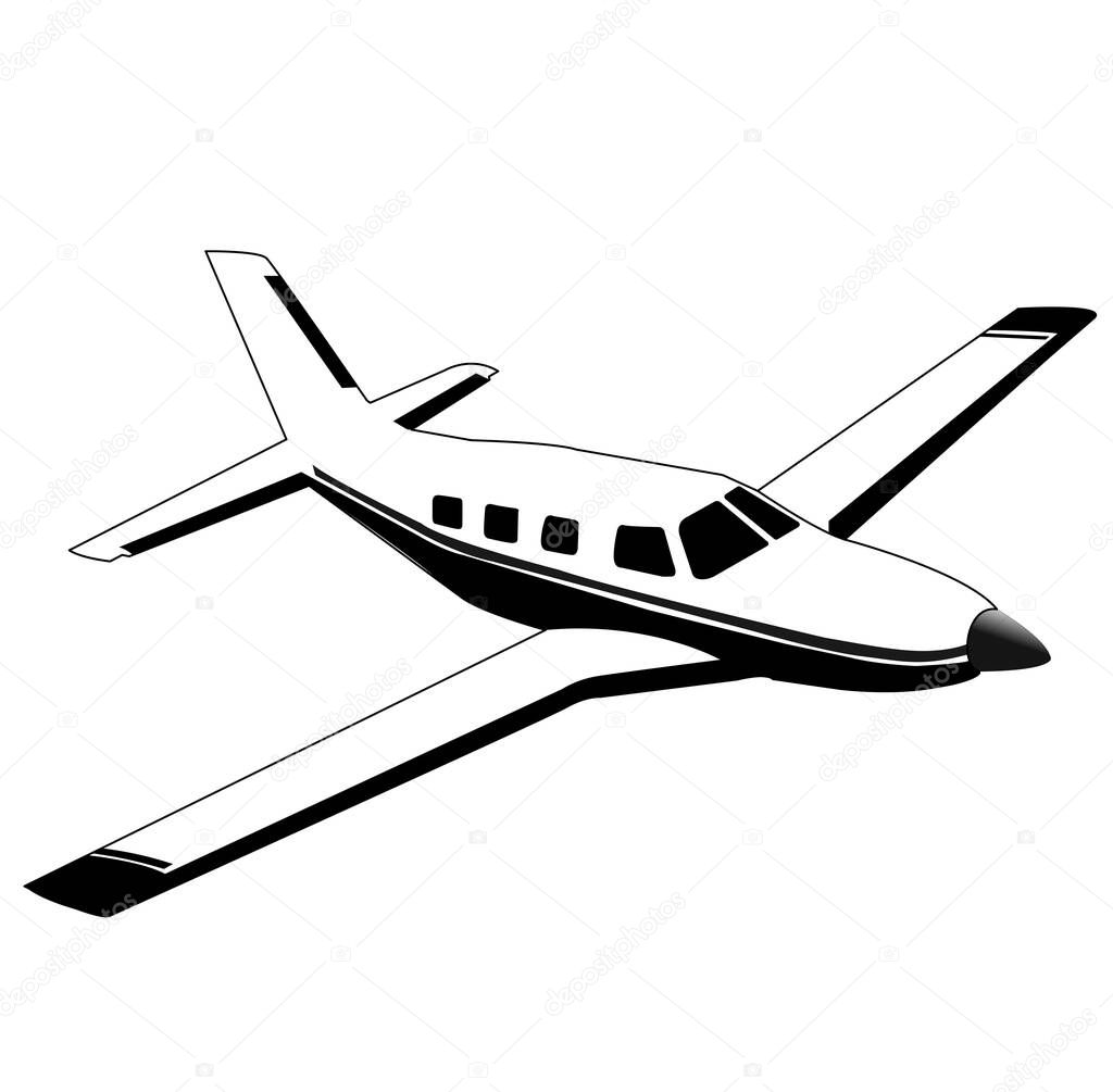 Small passenger single engine propeller aircraft on a white background.