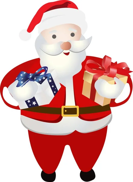 Papai Noel com presentes nas mãos em um fundo branco. —  Vetores de Stock