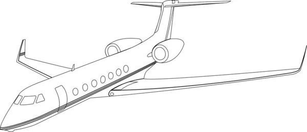 Egy magán utasszállító repülőgép körvonala fehér alapon. — Stock Vector
