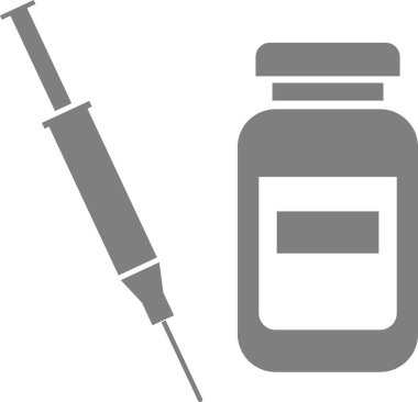 Ativirüslü tıbbi şırınga ve kutu. Vektör resmi.