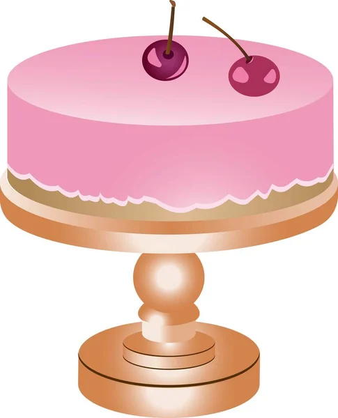 Rosa tårta med två körsbär illustration isolerad på vit bakgrund. — Stock vektor