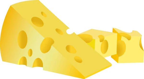 Trozos de queso amarillo con agujeros. Ilustración vectorial aislada sobre fondo blanco. — Archivo Imágenes Vectoriales