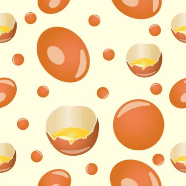 Sarısı ile kahverengi yumurtaların kusursuz deseni. Bej arkaplanda izole edilmiş vektör illüstrasyonu.