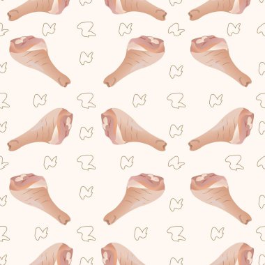Çiğ tavuk budu pürüzsüz desen. Bej arkaplanda izole edilmiş vektör illüstrasyonu.