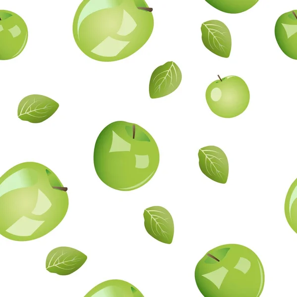 Patrón sin costuras de manzanas verdes con hojas. Ilustración vectorial aislada sobre fondo blanco. — Vector de stock