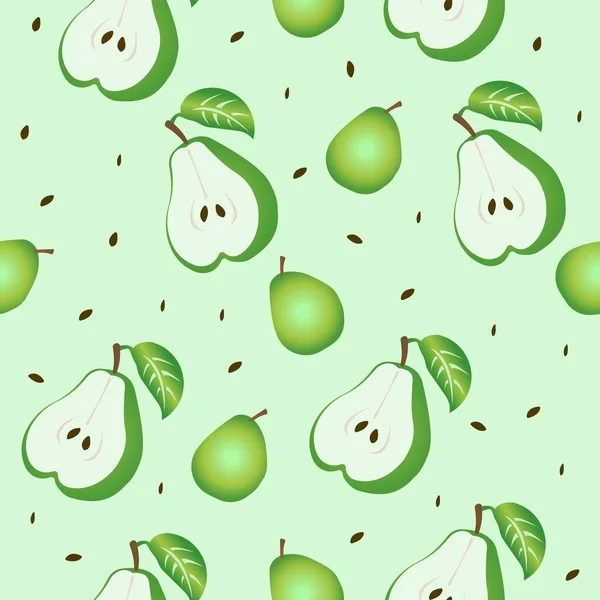 Patrón sin costuras de pera verde. Ilustración vectorial aislada sobre fondo verde. — Vector de stock