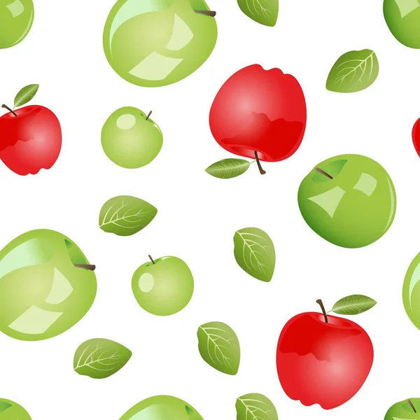 Patrón sin costuras de manzanas verdes y rojas con hojas. Ilustración vectorial aislada sobre fondo blanco. — Vector de stock