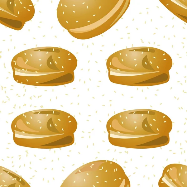 Ekmek arası hamburgerin kusursuz deseni. Sarı arkaplanda izole edilmiş vektör illüstrasyonu.