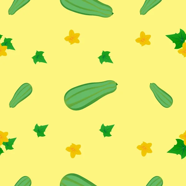 Modello senza cuciture di zucchine verdi. Illustrazione vettoriale isolata su sfondo giallo. — Vettoriale Stock