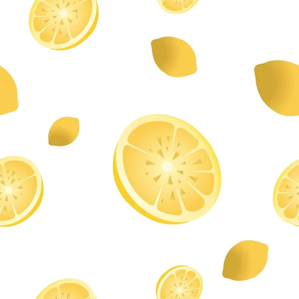 Seamless background of whole and sliced lemons. Vector illustration isolated on white background. — Stock Vector