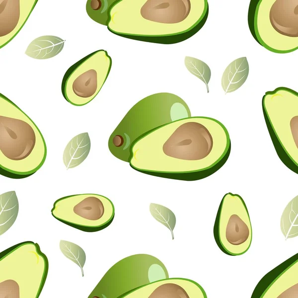Yeşil avacado kusursuz desen. Vektör illüstrasyonu beyaz arkaplanda izole edildi.