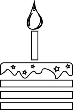 Beyaz bir tabakta mumlu pasta. Vektör siyah ve beyaz illüstrasyon.