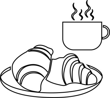 Beyaz arka planda izole edilmiş bir fincan kahveli kruvasanlar..