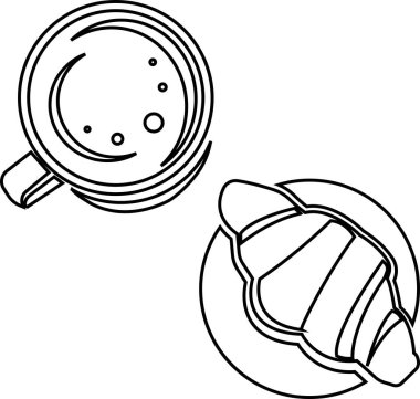 Beyaz arka planda izole edilmiş bir fincan kahveli kruvasanlar..