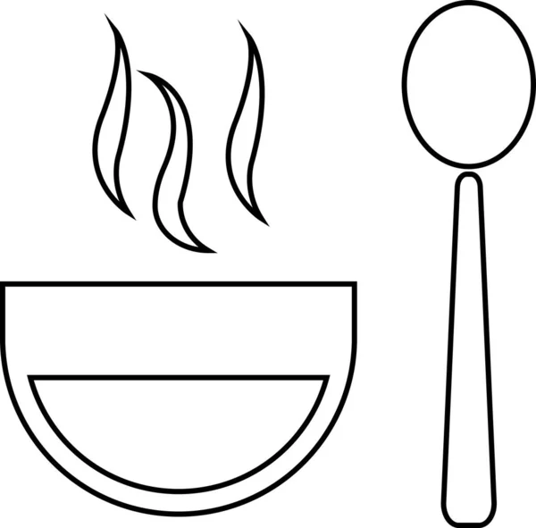 Sepiring sup panas dengan sendok pada latar belakang putih. - Stok Vektor