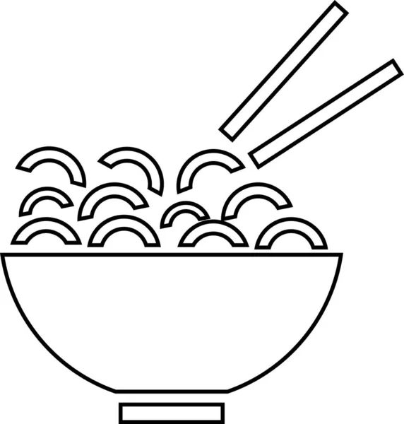 Un plato de fideos con contorno de palillos. Ilustración vectorial en blanco y negro. — Vector de stock