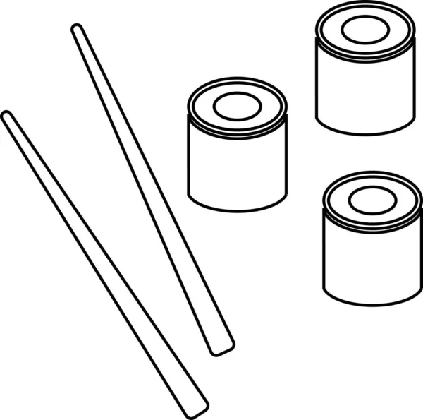 Rollos con dos palos de contorno. Ilustración vectorial en blanco y negro. — Vector de stock