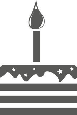 Beyaz tabakta mum olan bir pasta. Vektör siyah ve beyaz illüstrasyon.