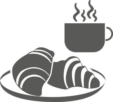 Beyaz arka planda izole edilmiş bir fincan kahveyle kruvasanlar..