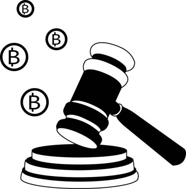 Bir açık artırmada Bitcoin ticareti. Beyaz arkaplanda izole edilmiş vektör illüstrasyonu.