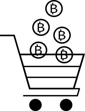 Bitcoin ve alışveriş arabaları düz tasarım.