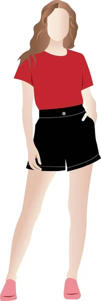 Una joven con una camiseta y pantalones cortos. — Archivo Imágenes Vectoriales