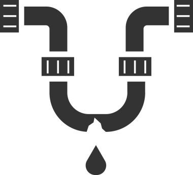 Kırık boru ikonu. Siyah siluet. Vektör illüstrasyonu.