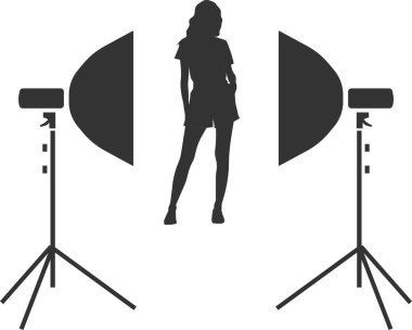 Bir softbox simgesi ve çekim için bir kız.