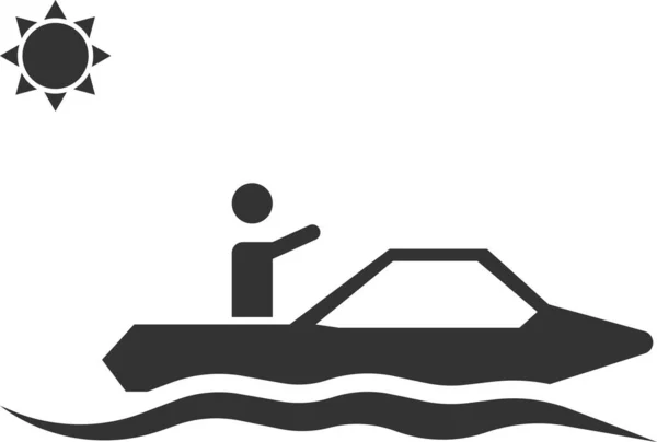 Icon of a man floating on the waves on a motor boat. — Stock Vector