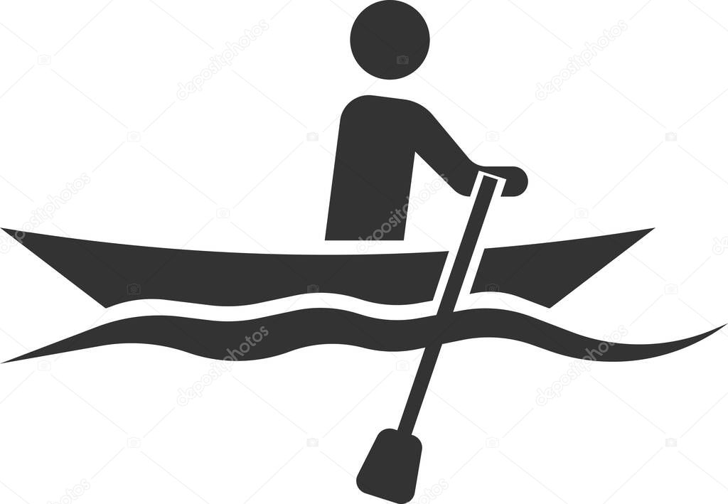 Icon of a floating man in a boat with oars. Vector image isolated on a white background. Flat icon in black style. Signs and symbols for websites, web design, and mobile apps.