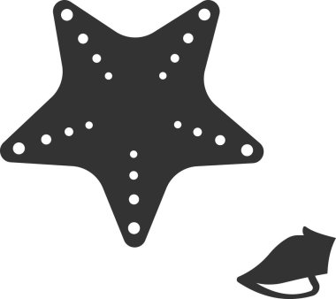 Deniz yıldızı ve kabuk ikonu. Deniz tabanı. Vektör resmi.