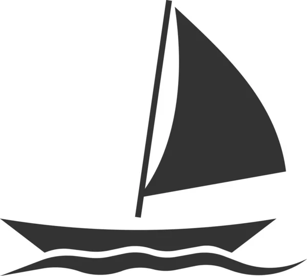 Ikon av en båt som flyter på vågorna med segel. — Stock vektor