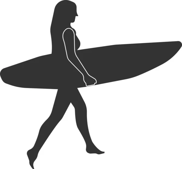 Ikone des wandelnden Surfers. Flache Ikone im schwarzen Stil. — Stockvektor