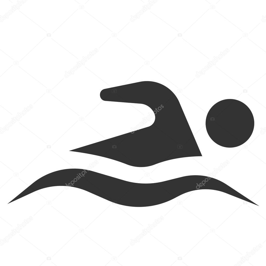 Icon of a man floating on the waves. Vector image isolated on a white background. Flat icon in black style. Signs and symbols for websites, web design, and mobile apps.