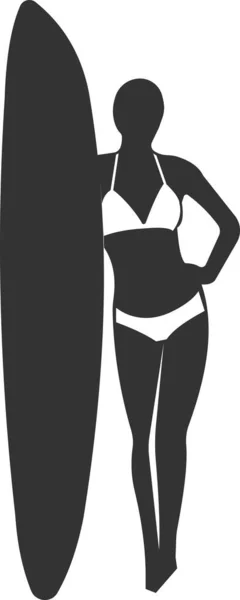 Ikone eines Mädchens mit Surfbrett. Vektorbild. — Stockvektor