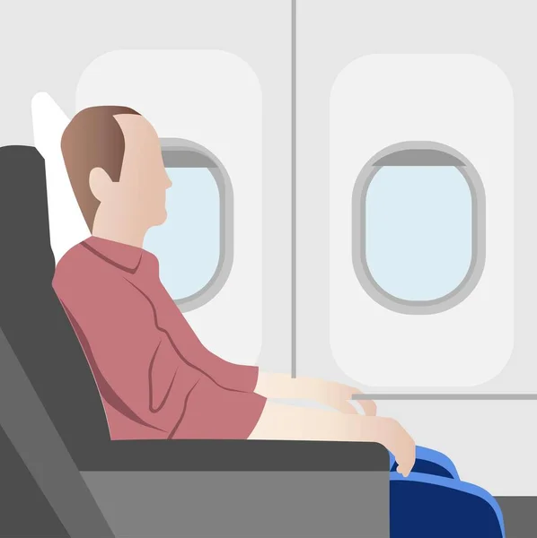 La chica pasajera está sentada en una silla y volando en un viaje. — Vector de stock