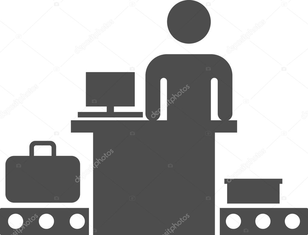 Vector image of checking luggage on a conveyor belt with a person.