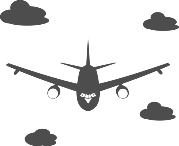 Ilustração vetorial de um avião voador de passageiros nas nuvens. — Vetor de Stock