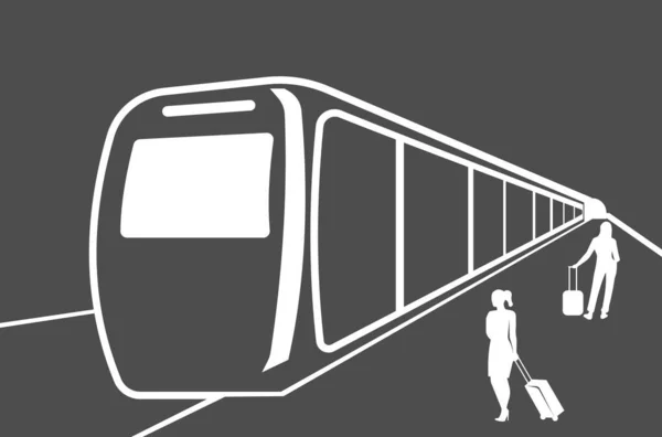 Imagen vectorial de los pasajeros que suben al metro. Diseño plano de un icono vectorial. — Vector de stock