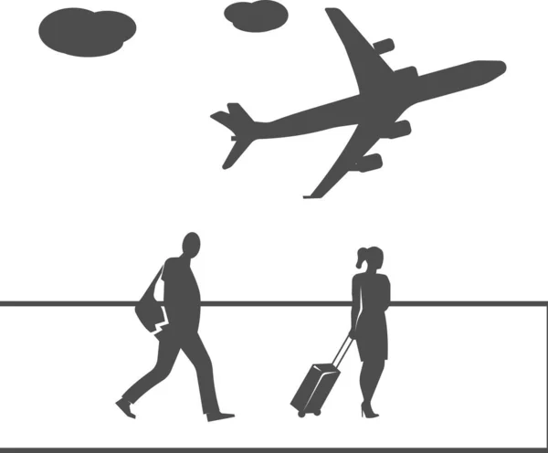 Havaalanından geçen bavullu yolcuların vektör çizimi. — Stok Vektör