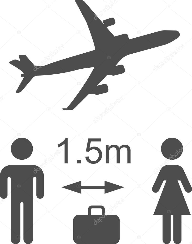 Vector image of saving distance in an airplane, airport.
