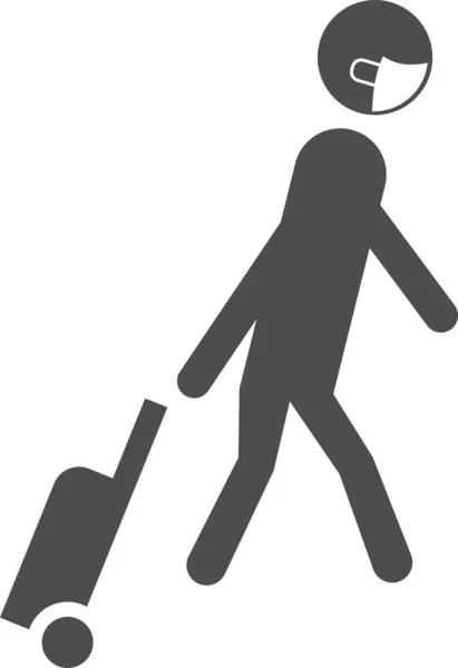 Vector image of a walking person in a protective mask with luggage. — Stock Vector