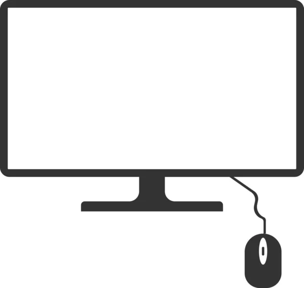 Icono vectorial de un monitor de ordenador y un ratón de ordenador de escritorio. — Vector de stock