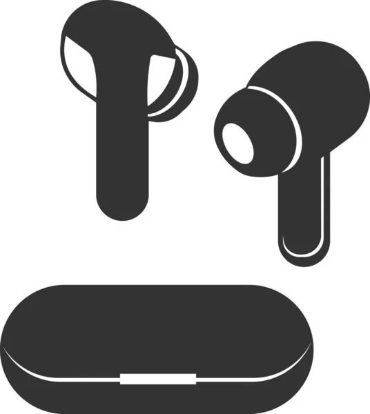 Flat black vector icon of wireless headphones. — Stock Vector