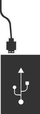 Flat black vector icon of the external battery. clipart