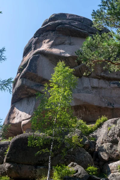 Ein Fels aus braunem Stein, der einem menschlichen Kopf ähnelt. — Stockfoto