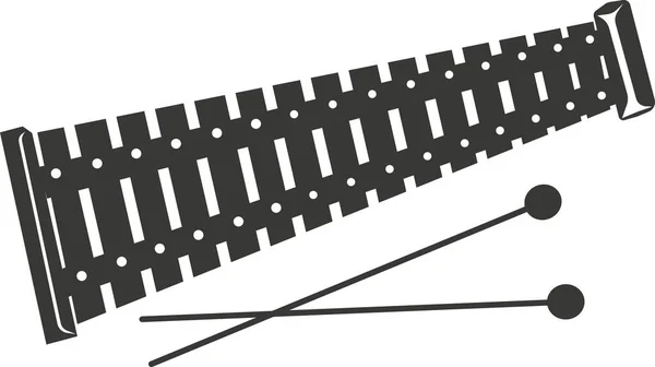 Zwart plat silhouet van een xylofoon met stokjes. — Stockvector
