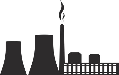 Borusu ve binaları olan bir enerji santrali simgesi.
